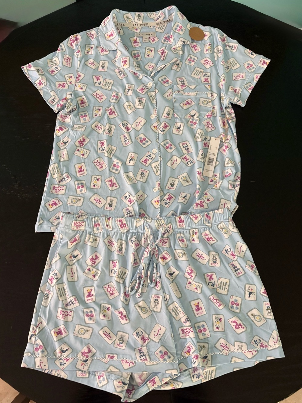 NWT Rae Dunn Mahjong Soft Pajamas, Short Sleeve Top And Shorts, Large
